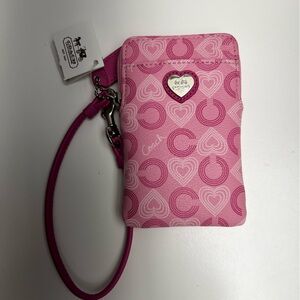 NWT Coach pink wristlet phone wallet with hearts
